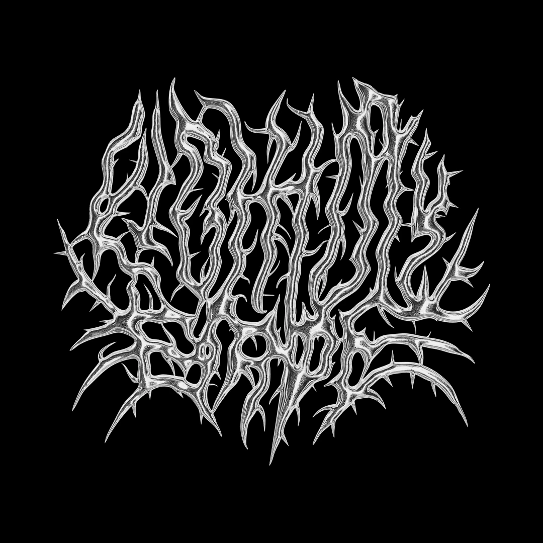 Album artwork: dense, spiked silver chrome lettering on black.